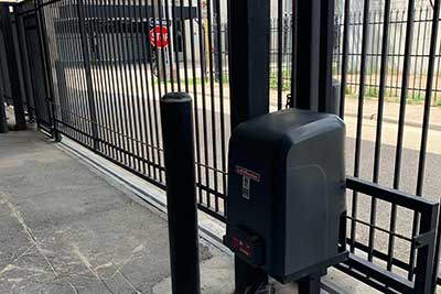 Commercial security gate entrance installed in Houston, TX.