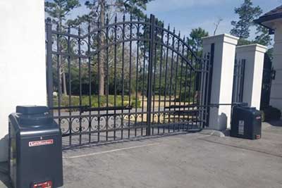 Security gate installed with dual LiftMaster openers.