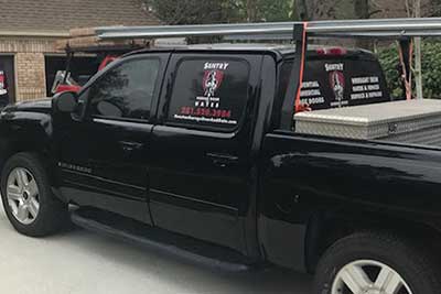 Garage door opener repair truck.