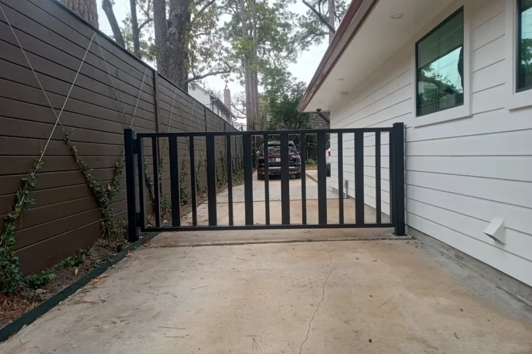 Newly installed side of house driveway gate in the Memorial area of Houston, TX.